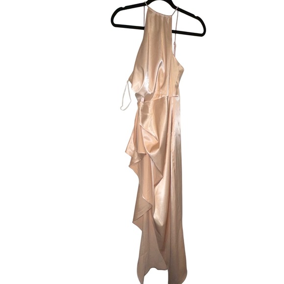 Saints & Secrets Dresses & Skirts - Saints & Secrets Champagne Satin Halter Ruffle Midi Dress CM6090D NWT Small